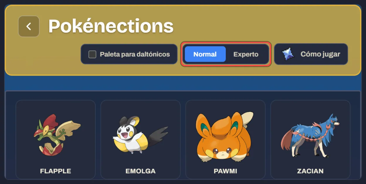 El selector Normal y Experto encima del tablero