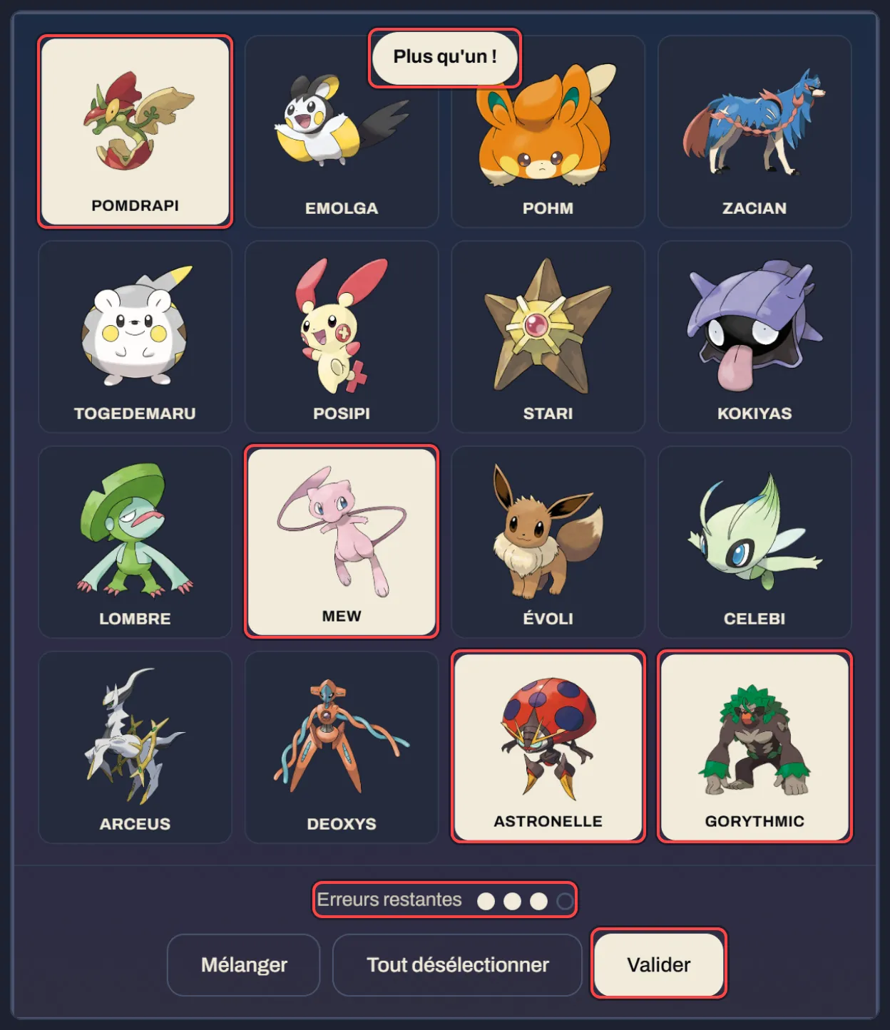 Un Rules Connexions Pokémon — Trouvez quatre groupes de quatre