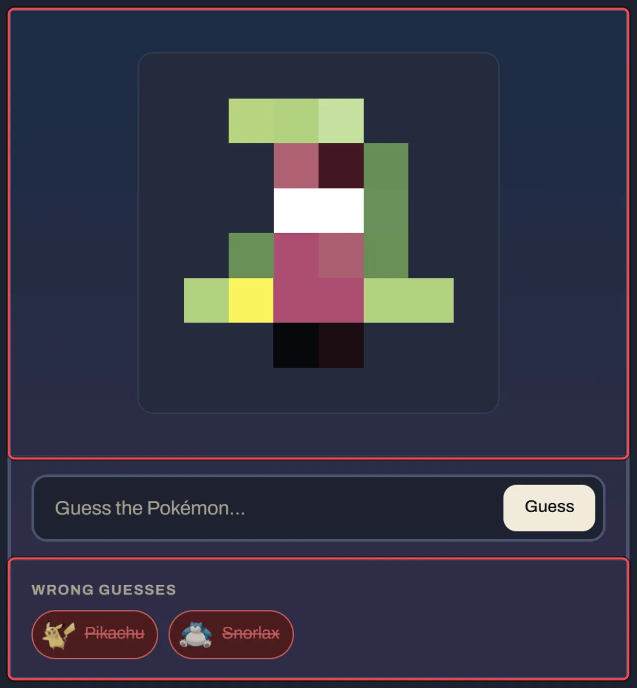 A pixelated Pokémon after two misses