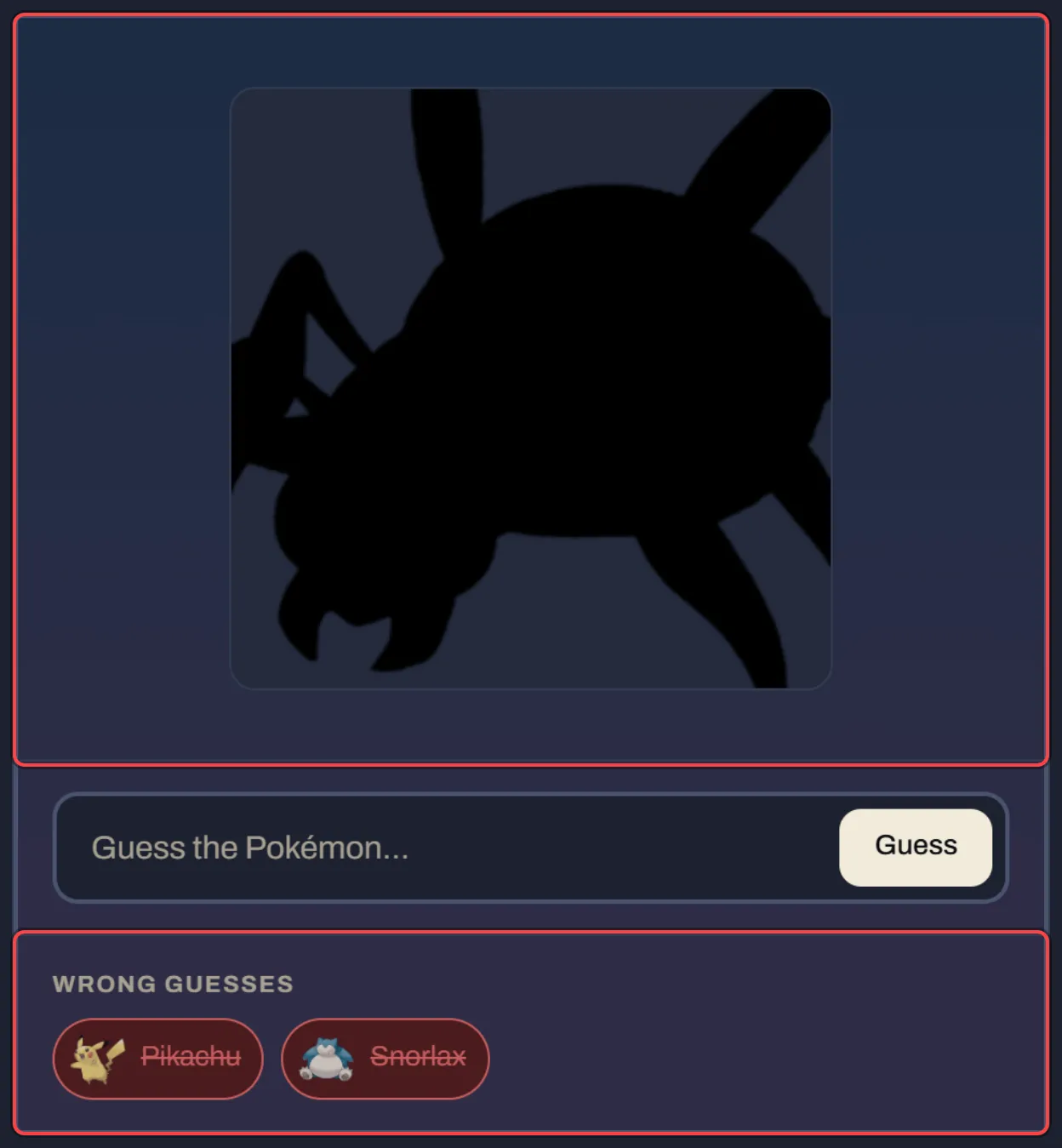 A Pokémon silhouette, zoomed in, after two misses